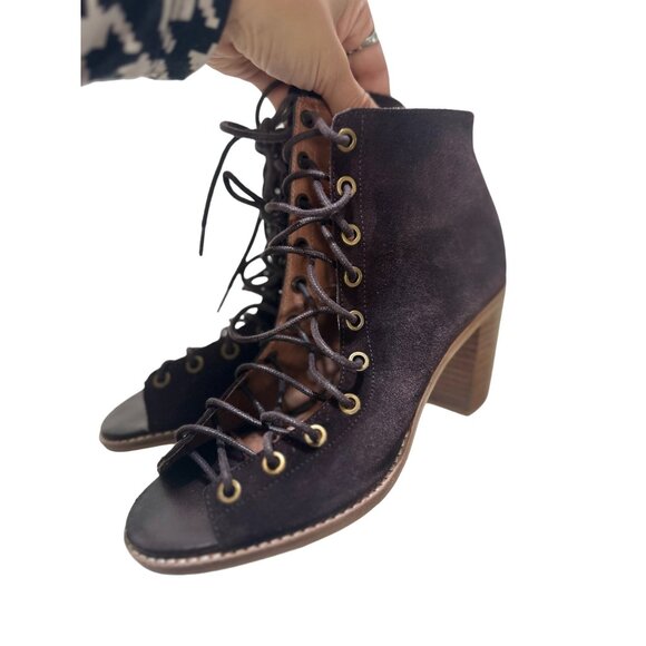 Jeffrey Campbell Lace Up Booties Womens 7.5 Brown Suede Witchy Boho Block Heel - Picture 9 of 16
